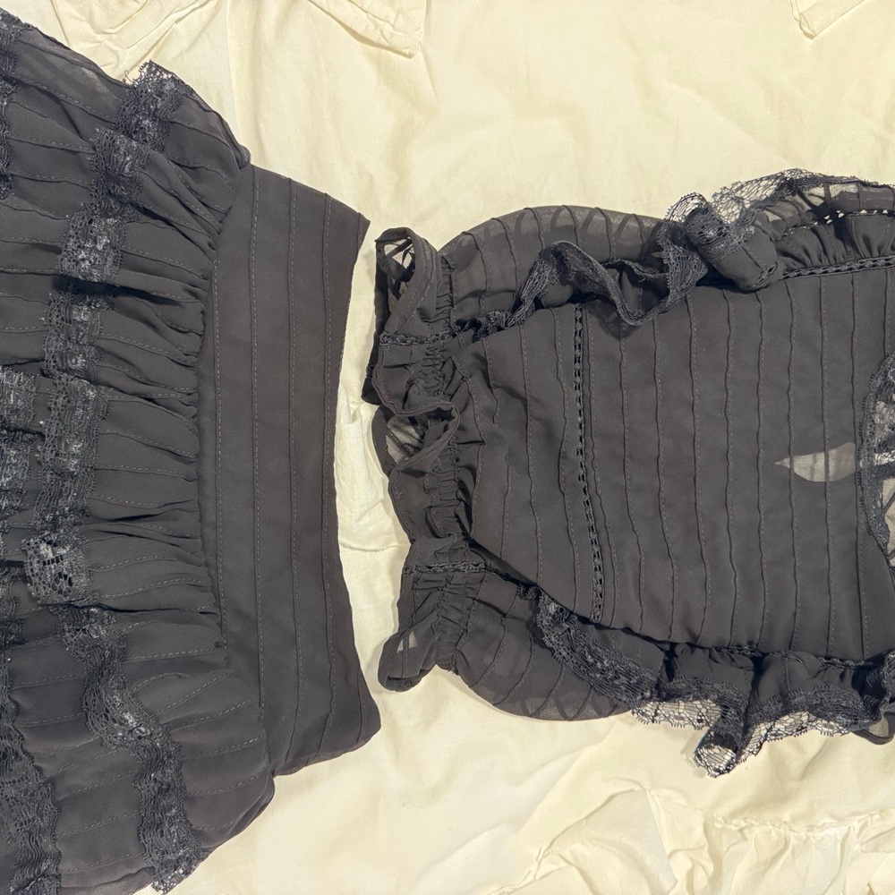 Preppy black Ruffled Skirt and Top Set